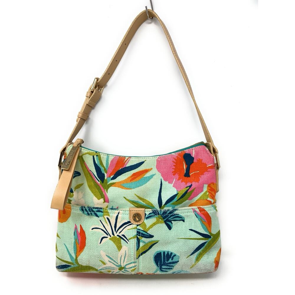 Spartina Moreland Dixie Bird of Paradise Tropical Floral Teal Canvas Hobo Purse